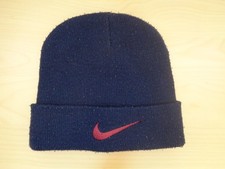 NIKE Herren Beanie Mütze dunkelblau mit gesticktem Nike-Logo in Rot ~ VINTAGE