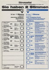 Original Stimmzettel Bundestagswahl 1994. Wahlkreis 12 Hamburg-Mitte KEIN MUSTER