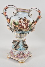 N92Q38- Capodimonte Porzellan Vase figuratives Dekor mit Neptun 2-tlg