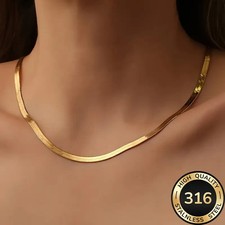 Goldene-Silberne Halskette – Flache Schlangenkette aus Edelstahl 316