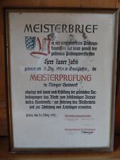 Meisterbrief für Metzger Handwerk Passau 1952 Gerahmtes Bild Vintage