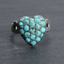 Jugendstil Ring um 1900 Silber Türkis Cluster Herz viktorianisch
