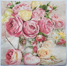 3 Servietten edle Rosen Herz Roses Röschen Gießkanne Knospe Shabby Romantik