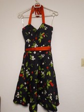 60 er Jahre Kleid Neckholder Damen Schwarz Kirschen Größe M/L