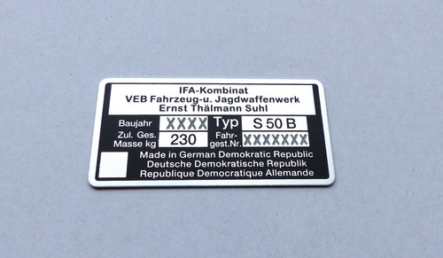 Typenschild simson s50 - typenschild,