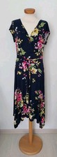 Florales BEACHTIME Damen Viskose Stretch Zipfel-Kleid Blau-Bunt Geblümt - Gr. 44