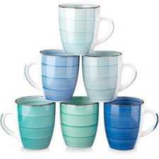 Kaffeetassen Steingut, BONITA 6-teilig, 350ml, Blau, modern, spülmaschinenfest