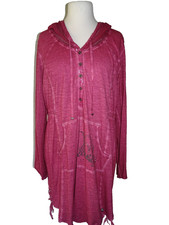 TREDY Damen Tunika Bluse Shirt mit Kapuze Hoodie Magenta Gr. 44
