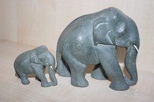 Deko Elefanten Paar, Figuren,  Mutter mit Kind, grüne Speckstein?