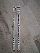 2x Hundehalsband kleiner Hund Halsband Leder Strass Nieten weiß L 34,5 cm