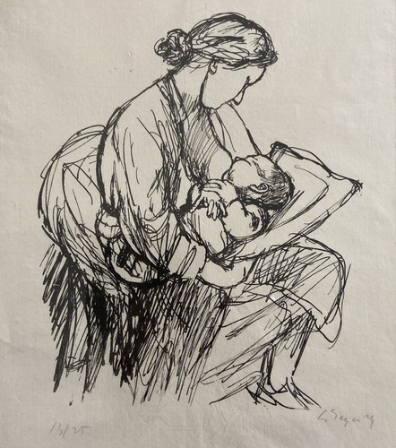 Hübsche lithografie mutter - -,