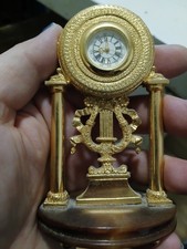 Miniatur der Lyra-Standuhr Wien Sammelstück Messing/Gold/Alabaster 18. Jhdt.