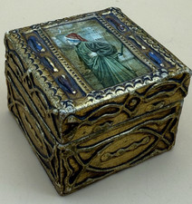 Florentiner Holzdose Dante Alighieri vergoldet 60×60×48 mm 44 g Vintage