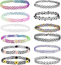 12 Stück Elastische Halskette Stretch Tattoo Choker Kette Rainbow Armband