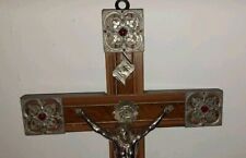 Grosses Christliches Kruzifix m.Jesus Christus a.Kreuz Holz Metall Inri Verziert