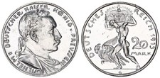 Preußen 20 Mark 1913 Probeprägung Wilhelm II. Kupfer, versilbert PP   118348