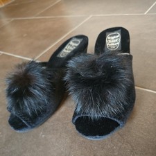 Scholl Sweety Samt Clogs Pantoletten Hausschuhe Peep Toes Fellbommel Gr. 36 NEU