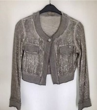 PAILLETTEN Jacke Jacket grau taupe Silvester S 36 Mantel Top Bolero Kurzjacke