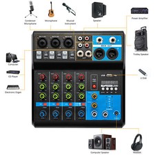 Mini Audio Mixer Bluetooth USB Sound Mischpult Verstärker Studio DJ Live 5 Kanal