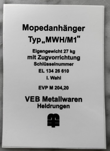 Mwh typenaufkleber für ddr - mwh/m1,