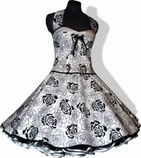 50er Jahre Petticoatkleid weiss schwarze filigrane Rosen Jugendweihe Hochzeit