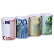 4x Lustige Spardose im Euro-Design Sparbüchse Metallspardose Sparschwein