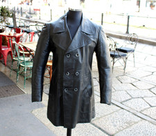 Herren schwarz ledermantel trench coat vintage 80 90 jahre Größe L