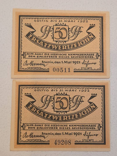 Notgeld 1921 stadt stettin - stadt,