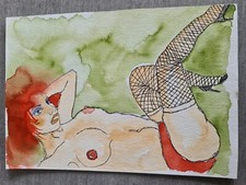 Original Aquarell Zeichnung - weiblicher Akt Erotik