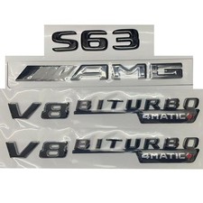 Für Mercedes Benz S63 AMG V8 BITURBO 4MATIC+ Emblem Aufkleber Schwarz Glänz Auto
