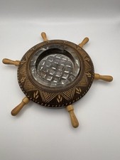 Vintage Aschenbecher Form eine Steuerrad,Schiff. Aus Echtholz und Glas.