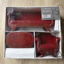 Puppenstuben Möbel Wohnzimmer Sessel Couch Sofa Tisch Holz Polster Rot Neu
