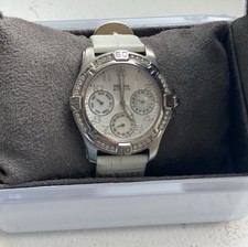 DKNY Damen Armbanduhr, Chronograph, Silber w eißes Lederband Edelstahl , Festina