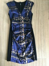 Marc Cain, Seidenkleid, Cocktail-Kleid, blau-beige-schwarz, N3, Gr. 38 !!!