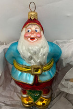 Mundgeblasene Glas Kugel Wichtel Tomte Santa Rot Blau Gold 14cm Baumschmuck