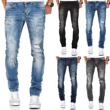 Herren Strech Destroyed Slim Fit Denim Jeans Chino Hose Schwarz/Grau/Blau 7500