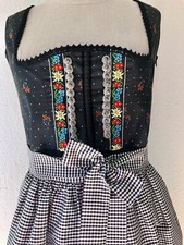 Midi-Dirndl Sportalm, Neu, mit Seidenschürze, Gr. 40, schwarz, Blumenstickerei
