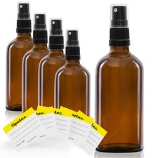 5 x 100ml Braunglas-Sprühflaschen - Pumpspray mit feinem Zerstäuber-Sprühkopf