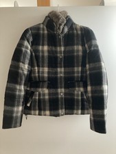 WOOLRICH ~ Damen Jacke ~ Wolle ~ Fellkragen ~ Kariert Schwarz Grau Rot ~ Gr. L 