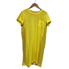 Sacai Kurzarm Knielanges Kleid Mit Rückenverschluss Größe 3 Gelb Damen Vin