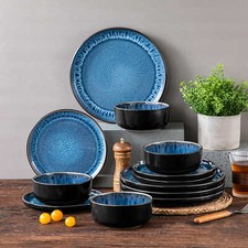 Geschirrset glänzend blau 6/12 Personen Steingut 18/36-tlg. Keramik Steinzeug