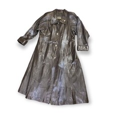 Women's Outerwear Grunge Dark Brown Patchwork Leather Trench Coat Size Large