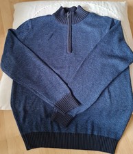 Pullover, blau/meliert, M, ungetragen, 50 % Baumwolle, Kragen m. Reißverschluss
