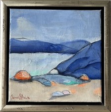 Ölbild Expressionist Küstenlandschaft Modern Danish Midcentury 24x24cm 