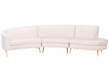 Wohnlandschaft Rundecke beige hellbeige Samtstoff 350 cm für Wohnzimmer Moss