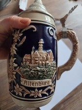 Alter Bierkrug "Altenburg Bamberg" mit Zinndeckel – ca. 0,5 L – Steinzeug, DBGM
