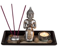 Buddha Holztablett Räucherstäbchenhalter Teelichthalter Dekofigur Buddhismus