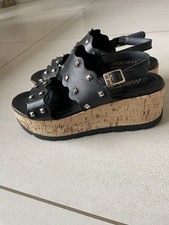Marc Cain Plateau Sandalen Kork Keilabsatz Schwarz Wie Neu 37 Echt Leder Np 199€