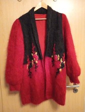 Vintage Mohair Strickjacke Grüße L-XL Rot/Weiß Sehr Gut Erhalten