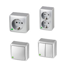 Aufputz / Steckdose / Lichtschalter / Wechselschalter / Taster / silber